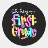 Preppy Oh Hey, 1. Klasse zurück zur Schule Lehrer  Runder Aufkleber (Vorderseite)