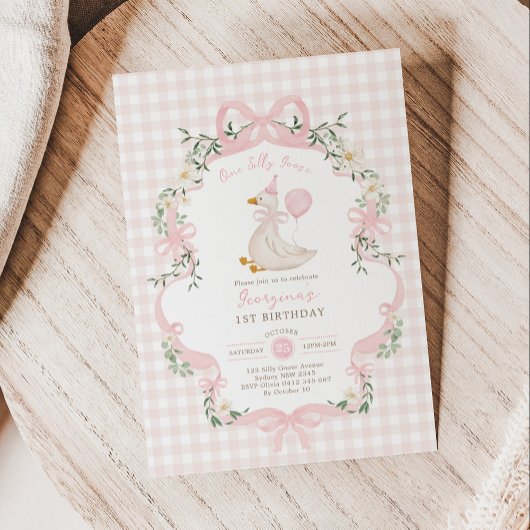 Preppy One Albern Goose Pink Bow Girl 1. Geburtsta Einladung