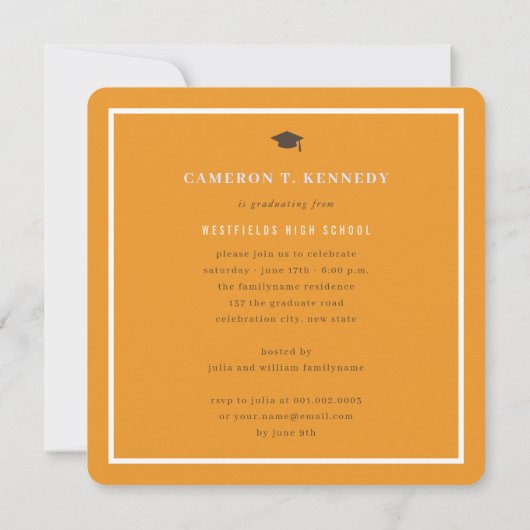 Preppy Orange Button Stripes Foto Graduation Party Einladung (Rückseite)