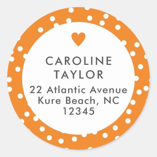 Preppy Orange Heart Polka Dots Niedlich Girly Addr Runder Aufkleber (Vorderseite)