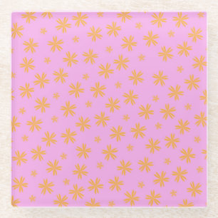 Preppy Orange Pink Hippie Blume Muster Glasuntersetzer