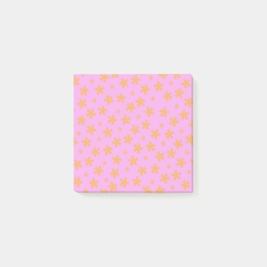Preppy Orange Pink Hippie Blume Muster Post-it Klebezettel (Vorderseite)