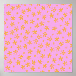 Preppy Orange Pink Hippie Blume Muster Poster