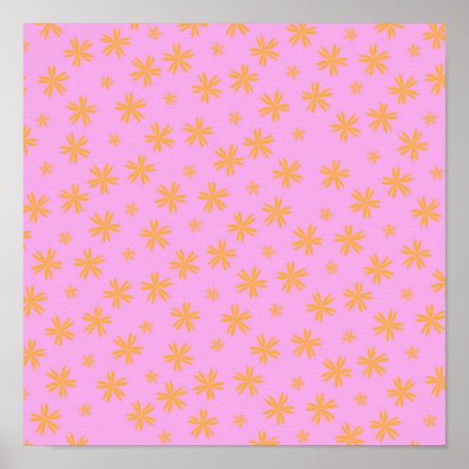 Preppy Orange Pink Hippie Blume Muster Poster (Vorne)