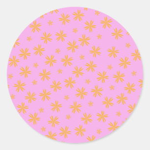 Preppy Orange Pink Hippie Blume Muster Runder Aufkleber