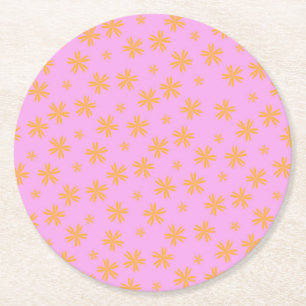 Preppy Orange Pink Hippie Blume Muster Runder Pappuntersetzer
