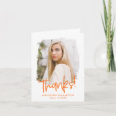 Preppy Orange Script Foto Abschluss Dankeskarte (Vorderseite)