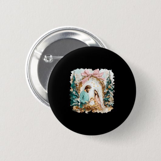 Preppy Painted Christian Nativity Scene God Faith Button (Vorne & Hinten)