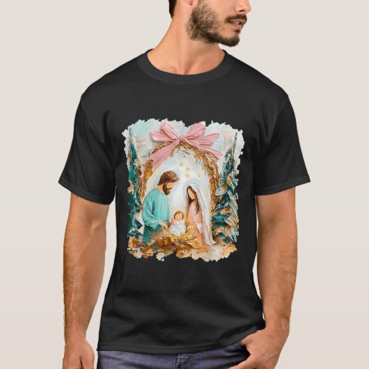 Preppy Painted Christian Nativity Scene God Faith T-Shirt (Vorderseite)