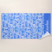 Preppy Palm Beach Blue Animal Vacation Personalize Strandtuch (Vorderseite)