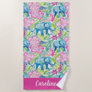 Preppy Palm Beach Blue Elefanten Personalisiert Strandtuch