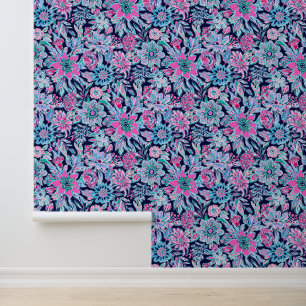 Preppy Palm Beach Blue & Pink Blume Tapete
