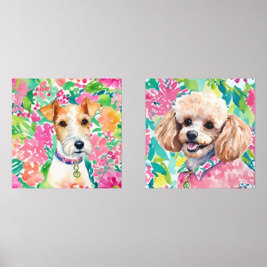 Preppy Palm Beach Dog Portraits Bilderwand Sets (Vorderseite)