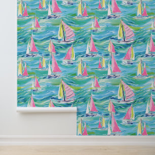 Preppy Palm Beach farbenfrohe Segelboote Tapete