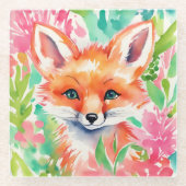 Preppy Palm Beach Fox in Blume Glasuntersetzer (Vorderseite)