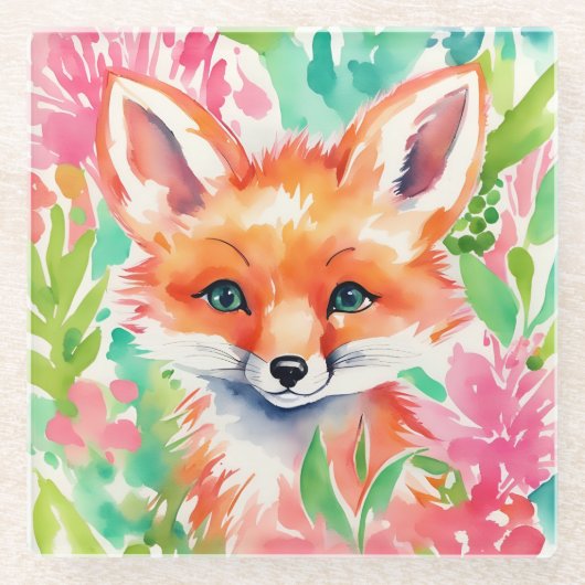 Preppy Palm Beach Fox in Blume Glasuntersetzer (Vorderseite)
