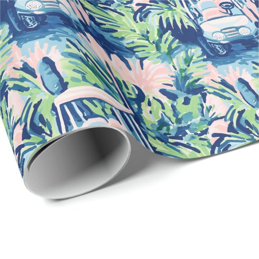 Preppy Palm Beach Golf Carts Geschenkpapier (Rolleneckpunkt)
