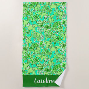 Preppy Palm Beach Green Elefanten Personalisiert Strandtuch