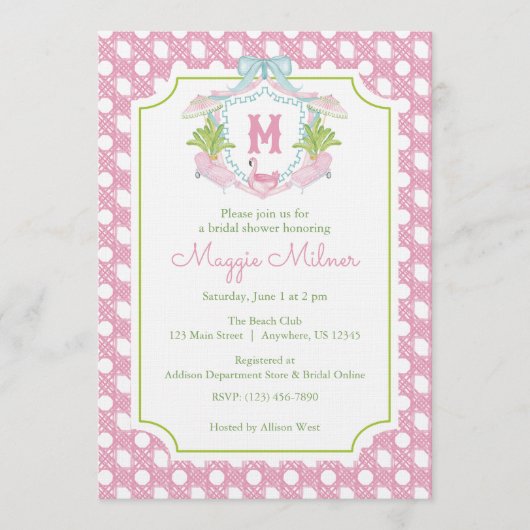 Preppy Palm Beach Monogram Crest Einladung (Vorderseite)