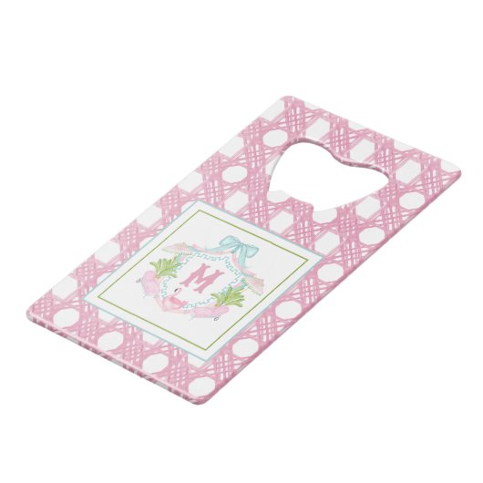 Preppy Palm Beach Monogram Crest Geldbeutel Flaschenöffner (Vorderseite Schrägansicht)