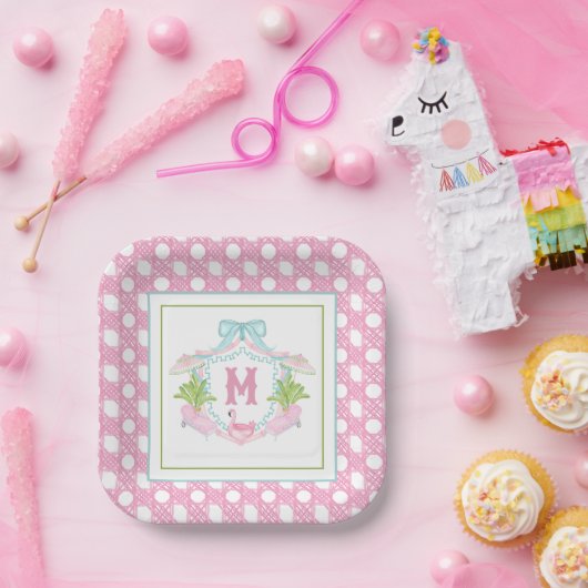 Preppy Palm Beach Monogram Crest Pappteller (Party)