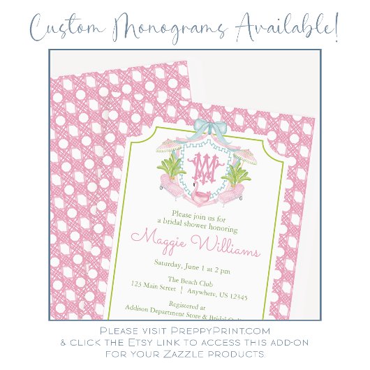 Preppy Palm Beach Monogram Crest Party Einladung