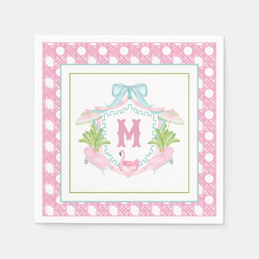 Preppy Palm Beach Monogram Crest Serviette (Vorderseite)