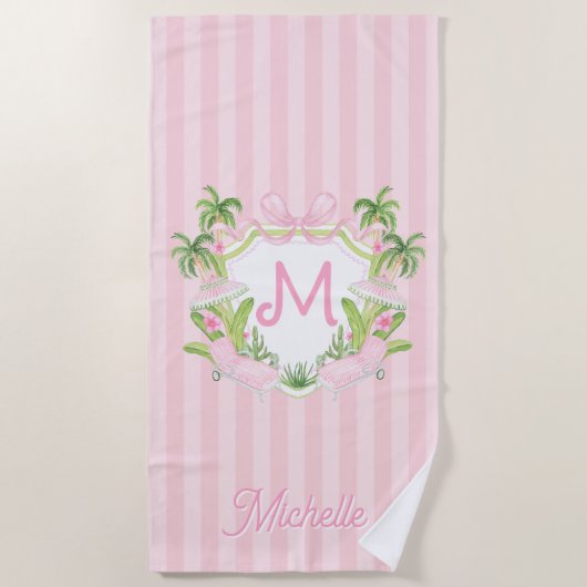 Preppy Palm Beach Monogram Crest Strandtuch (Vorderseite)