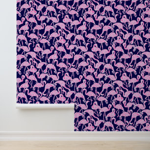 Preppy Palm Beach Navy & Pink Flamingos Tapete