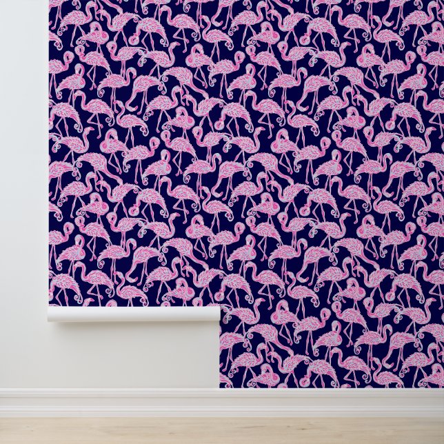Preppy Palm Beach Navy & Pink Flamingos Tapete (Anwendung)