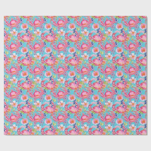 Preppy Palm Beach Ocean Crabs Muster Geschenkpapier (Flach)