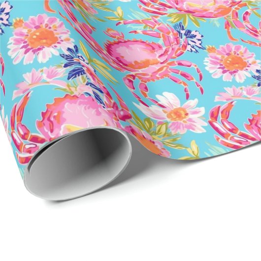 Preppy Palm Beach Ocean Crabs Muster Geschenkpapier (Rolleneckpunkt)