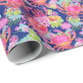 Preppy Palm Beach Ocean Floral Crabs Muster Geschenkpapier (Rolleneckpunkt)