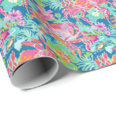 Preppy Palm Beach Ocean Floral Crabs Muster Geschenkpapier (Rolleneckpunkt)