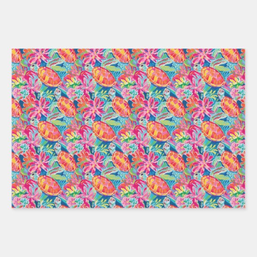 Preppy Palm Beach Ocean Mermaids Schildkröten Delp Geschenkpapier Set (Vorderseite 2)