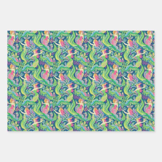 Preppy Palm Beach Ocean Mermaids Schildkröten Delp Geschenkpapier Set (Vorderseite)