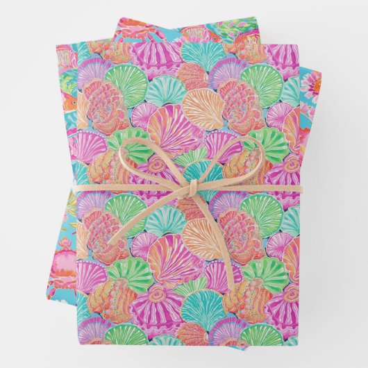 Preppy Palm Beach Ocean Muschel Crab Fish Muster Geschenkpapier Set (Beispiel)
