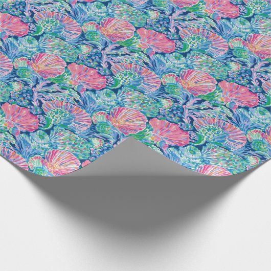 Preppy Palm Beach Ocean Muscheln Muster Geschenkpapier (Ecke)