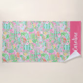 Preppy Palm Beach Pink Charleston Personalisiert Strandtuch (Vorderseite)