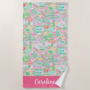 Preppy Palm Beach Pink Charleston Personalisiert Strandtuch
