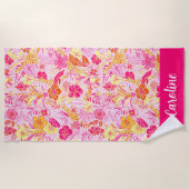 Preppy Palm Beach Pink Giraffen Personalisiert Strandtuch (Vorderseite)
