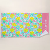 Preppy Palm Beach Pink Lemons Personalisiert Strandtuch (Vorderseite)