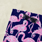 Preppy Palm Beach Pink Navy Flamingo Personalisier Strandtuch (Beispiel)
