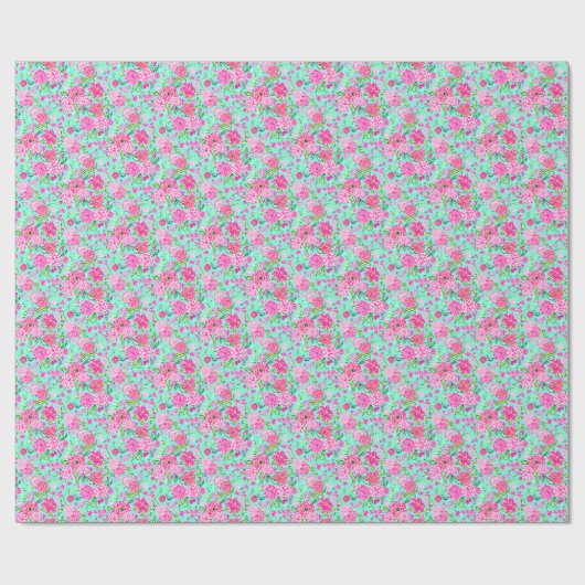 Preppy Palm Beach Print Aquamarin mit rosa Blume Geschenkpapier (Flach)