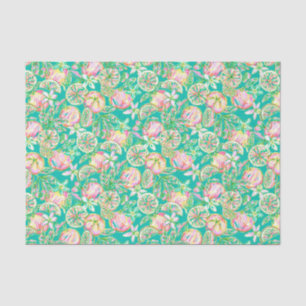 Preppy Palm Beach Print Aquamarin und rosa Orange Seidenpapier