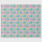 Preppy Palm Beach Print Blue and Pink Elefanten Geschenkpapier (Flach)