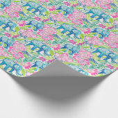 Preppy Palm Beach Print Blue and Pink Elefanten Geschenkpapier (Ecke)