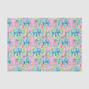 Preppy Palm Beach Print Blue and Pink Elefanten Seidenpapier