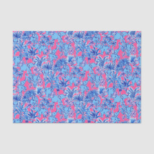 Preppy Palm Beach Print Blue Elefanten Seidenpapier