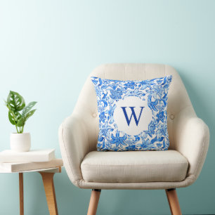 Preppy Palm Beach Print Blue Floppy Monogram Kissen